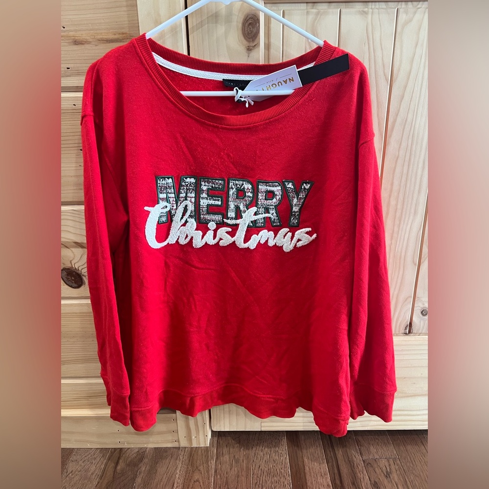 NWT Jane + Delancey Merry Christmas Appliqué Crewneck Women’s Large